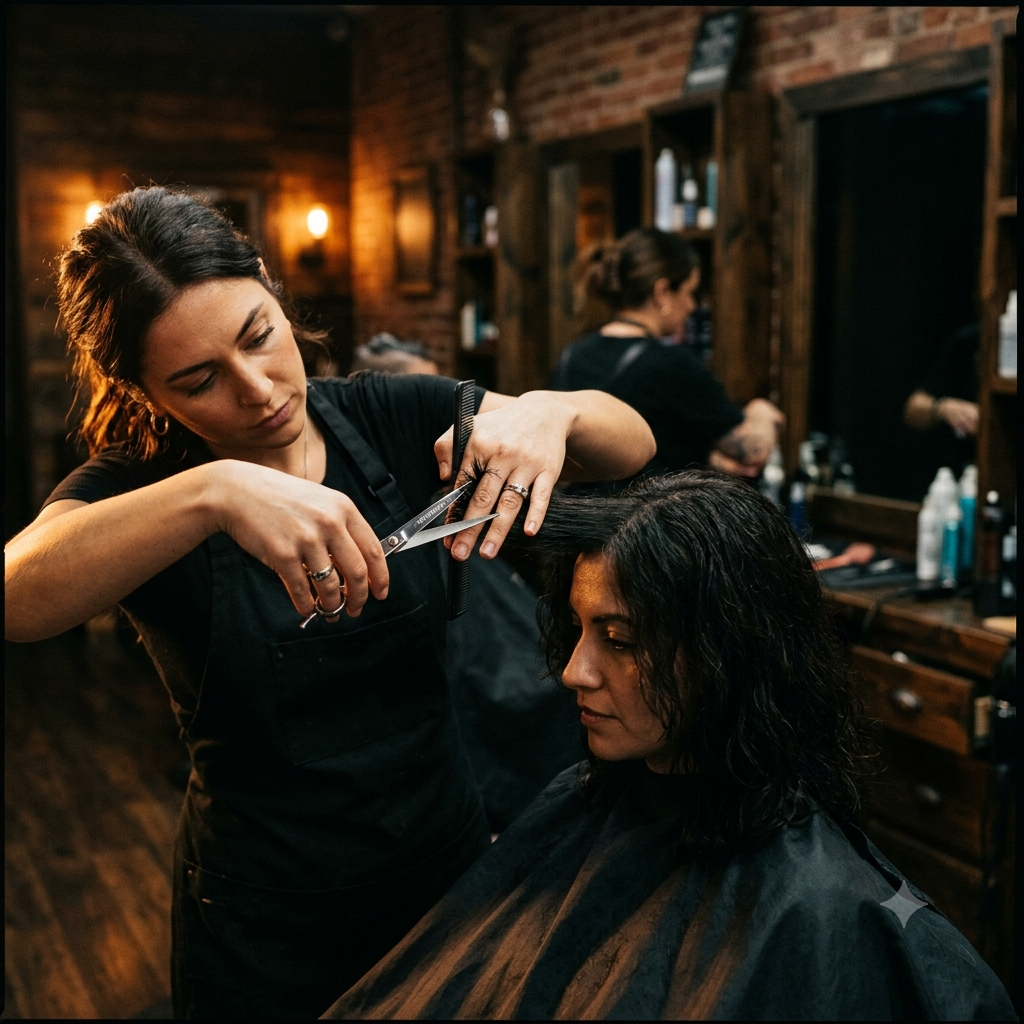 Hairdresser cutting